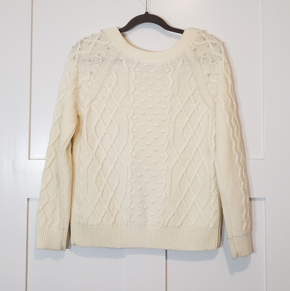 White House Black Market Wool Blend Cable Knit Sweater Pearls Cream Size… - Picture 9 of 11